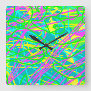 Färbe meine Träume Kritzelmuster Expressive Kunst Quadratische Wanduhr