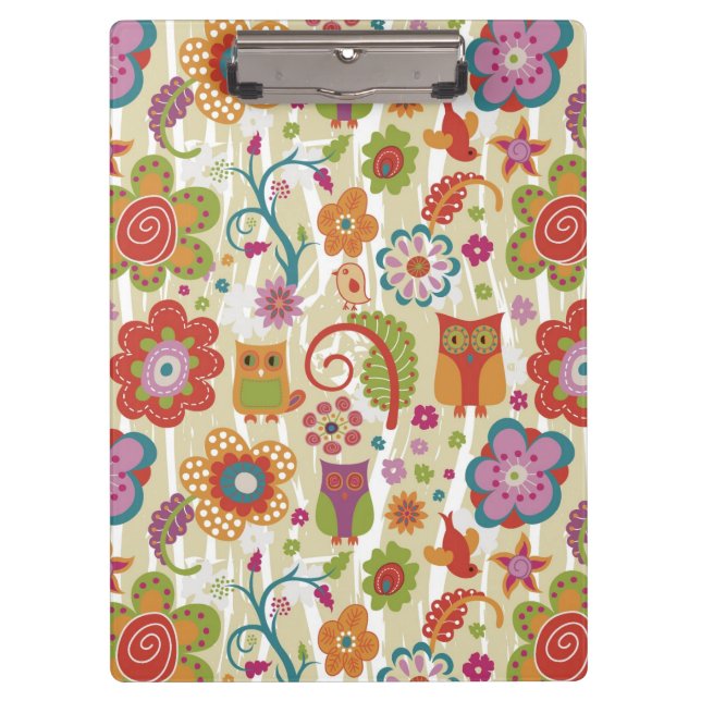 Farbe mit Blumen und Eule Klemmbrett (Vorderseite)