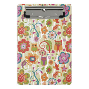 Farbe mit Blumen und Eule Mini Klemmbrett