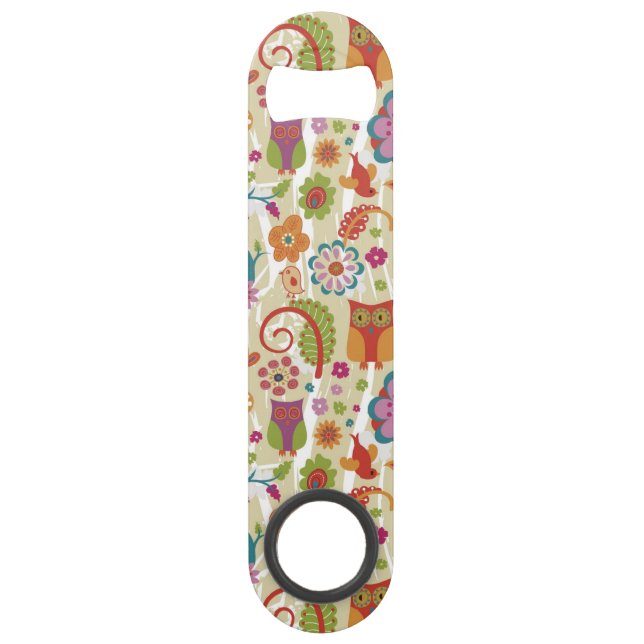 Farbe mit Blumen und Eule Speed Flaschenöffner (Vorderseite)