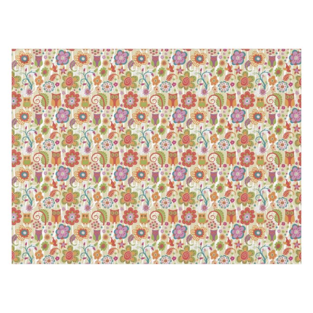 Farbe mit Blumen und Eule Tischdecke (Vorderseite (Horizontal))