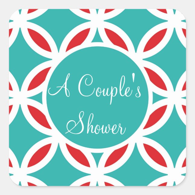 FARBE PALETTE: Türkis, aquamarin, Aqua blau, rot, Quadratischer Aufkleber (Vorderseite)