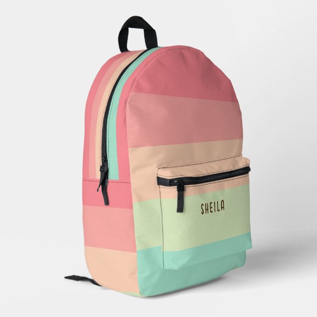 Farbe Pastell Rainbow Personalisiert mit Name Bedruckter Rucksack (Rückseitige Ecke links)