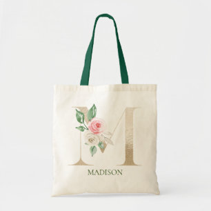 Farbe Rosa Blumenbuchstabe M Monogramm Totbeutel Tragetasche