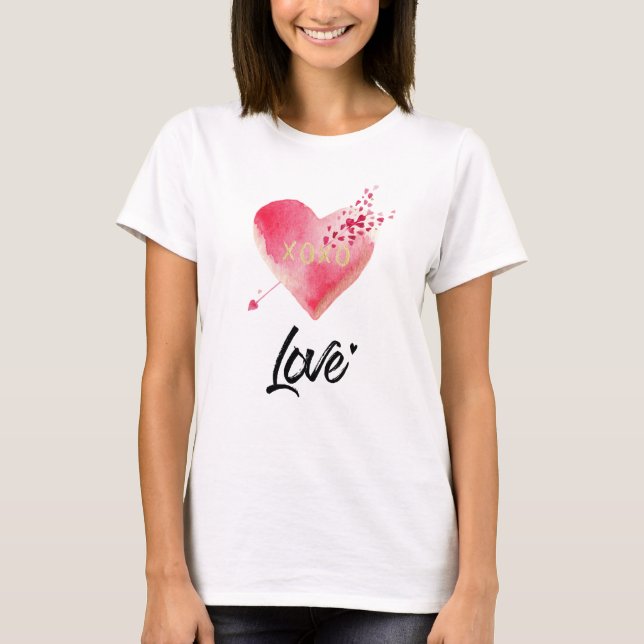 *~* Farbe Rosa Herz und Pfeil Weiße Frauen T-Shirt (Vorderseite)
