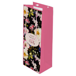 Farbe Rosa und Gelb Rosen auf schwarz, Geburtstag Geschenktüte Für Weinflaschen