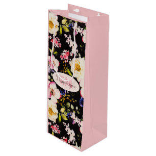 Farbe Rosa und Gelb Rosen auf schwarz, Geburtstag Geschenktüte Für Weinflaschen