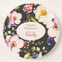 Farbe Rosa und Gelb Rosen auf schwarz, Geburtstag Getränkeuntersetzer
