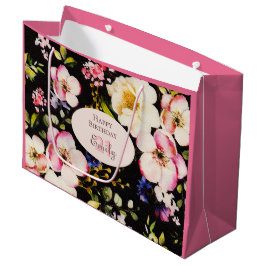 Farbe Rosa und Gelb Rosen auf schwarz, Geburtstag Große Geschenktüte