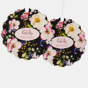 Farbe Rosa und Gelb Rosen auf schwarz, Geburtstag Ornament Karte
