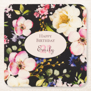 Farbe Rosa und Gelb Rosen auf schwarz, Geburtstag Rechteckiger Pappuntersetzer