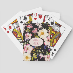 Farbe Rosa und Gelb Rosen auf schwarz, Geburtstag Spielkarten