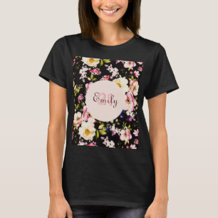 Farbe Rosa und Gelb Rosen auf schwarz, Geburtstag T-Shirt