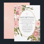 Farbe Rosa und Rose Gold Bat Mitzvah Einladung<br><div class="desc">Trendy rot Rosa und Rose Gold florale Fledermaus Mitzvah laden zu Ihren Veranstaltungen Besonderheiten.</div>