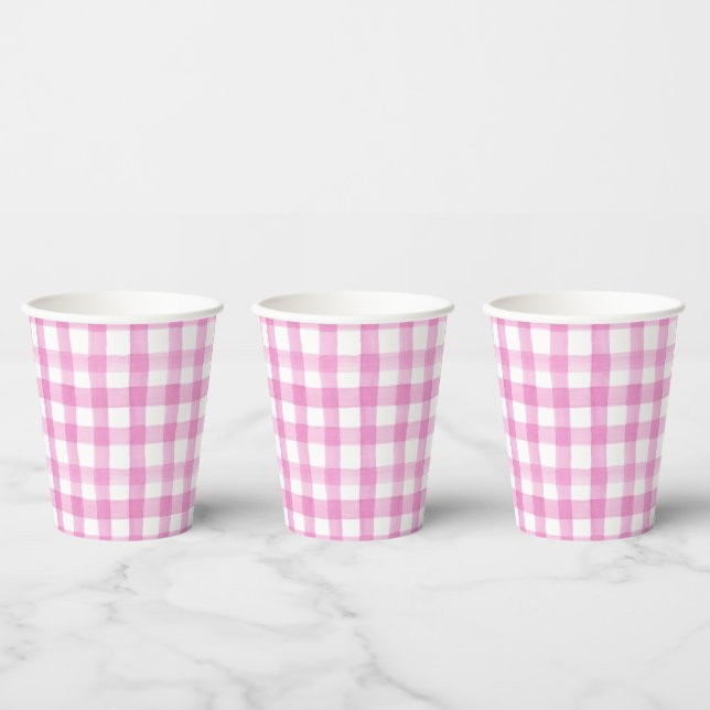 Farbe Rosa und Weiß Gingham Pappbecher (Multi)