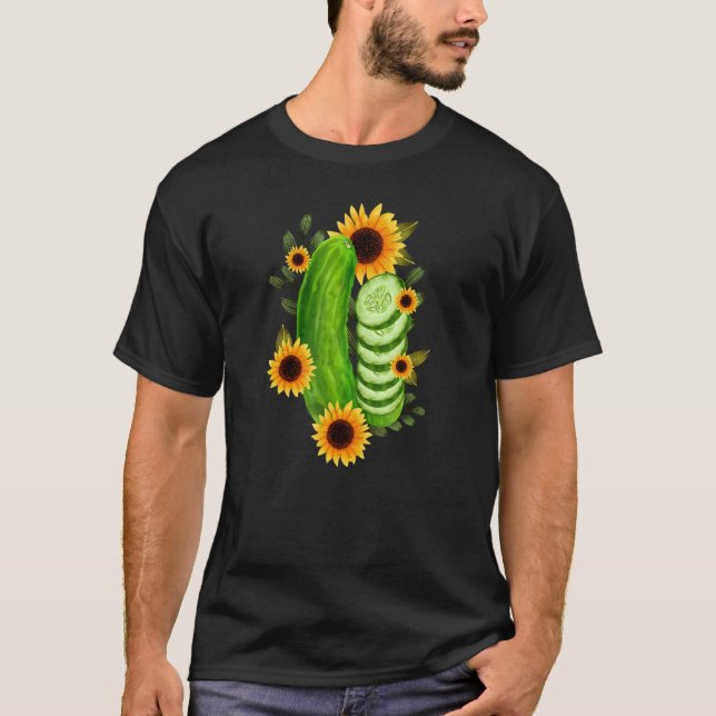 Farbe Sonnenblumen Festas Gurken Pickle Wasserfarb T-Shirt (Vorderseite)
