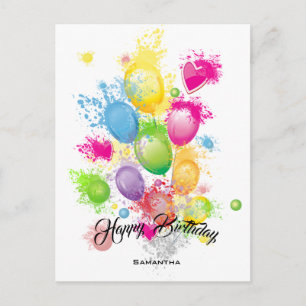 Farbe Splash Birthday Balloons Postkarte
