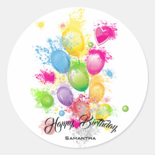 Farbe Splash Birthday Balloons Runder Aufkleber
