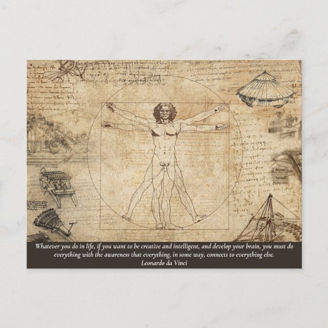 Farbe/Text Vitruvian Mann Leonardo da Vinci Kunst Postkarte (Vorderseite)
