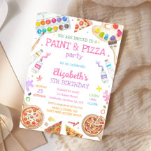 Farbe und Pizza Kunstmalerei Geburtstagseinladung