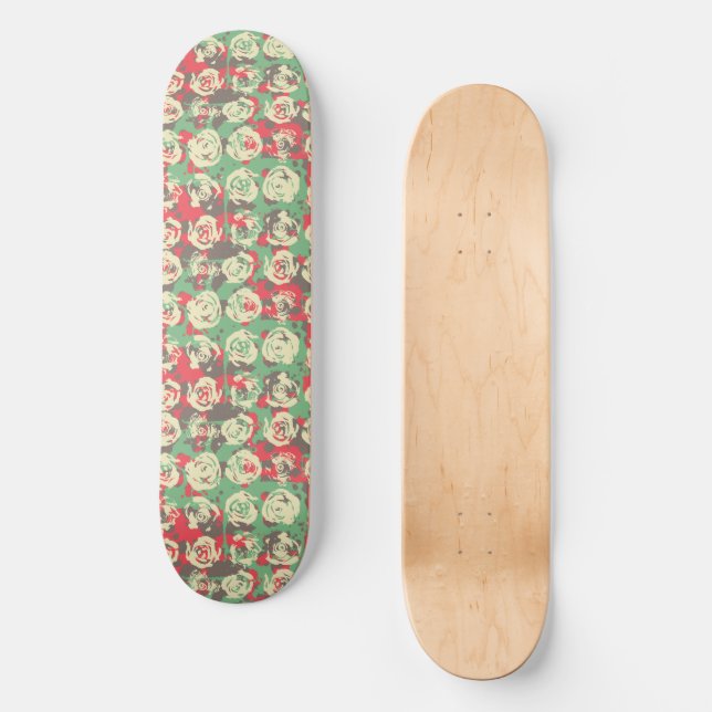 Farbe und Rose Harmonie - Nahtloses Muster Skateboard (Vorderseite)