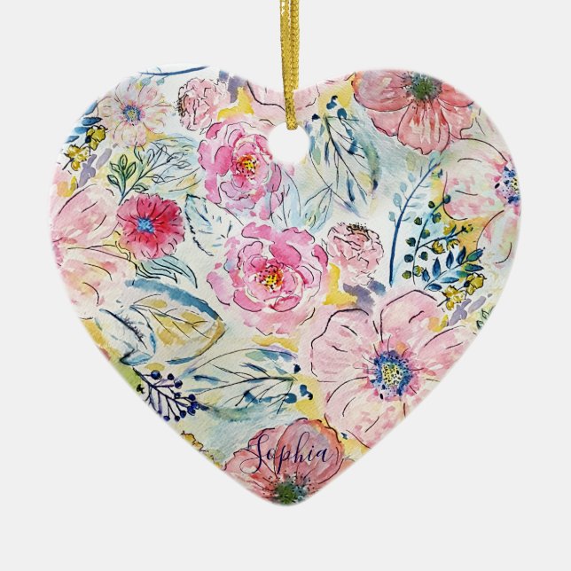 Farbe von Hand mit Aquarellfarbe Blumendesign Keramikornament (Vorne)