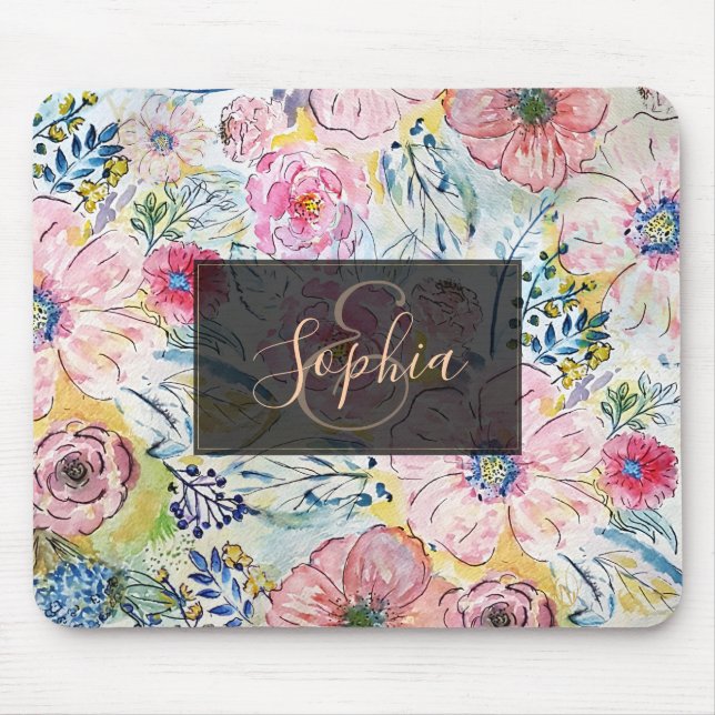 Farbe von Hand mit Aquarellfarbe Blumendesign Mousepad (Vorne)