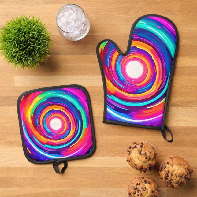 Farbe Vortex: Dynamisches Design Ofenhandschuh & Topflappen-Set (Oben Unten)