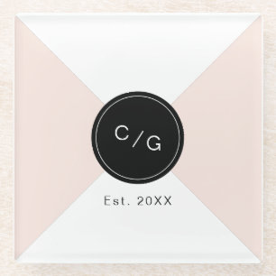 Farbeditierbare minimalistische moderne Hochzeitmo Glasuntersetzer