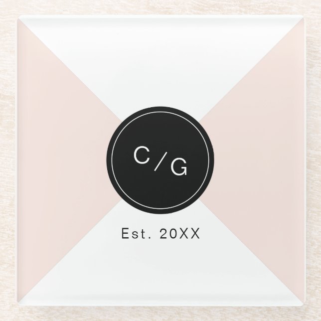 Farbeditierbare minimalistische moderne Hochzeitmo Glasuntersetzer (Vorderseite)