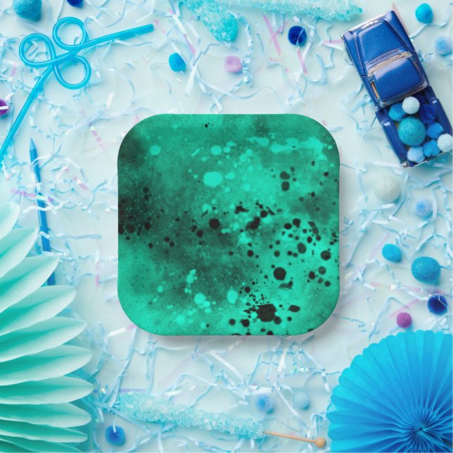 Farbeffekt des Spritzers grün und schwarz Pappteller (Party)