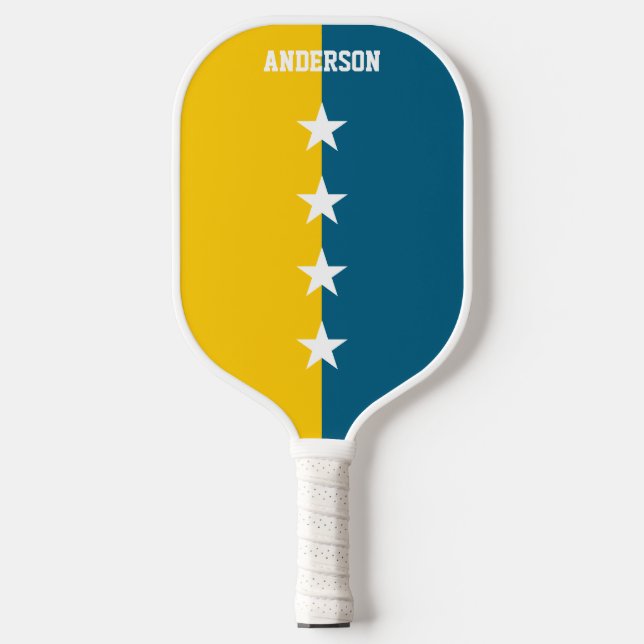 Farben Blau & Maisgelb Monogramm  Pickleball Schläger (Vorderseite)