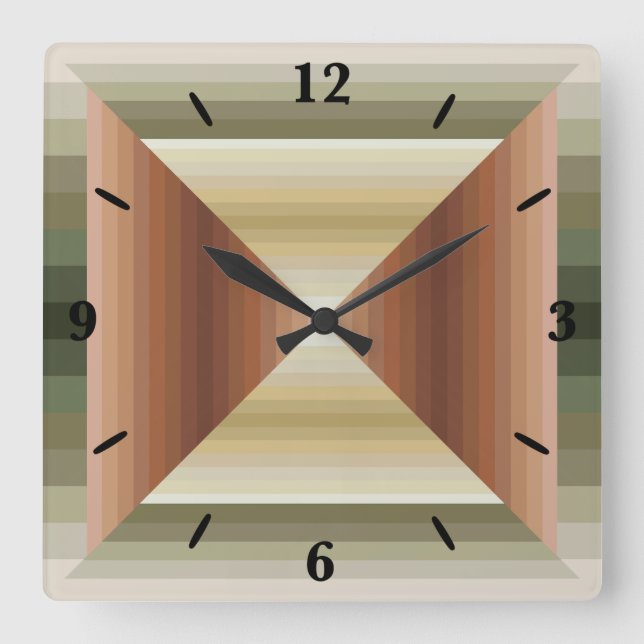 Farben brauner, grüner und tangestreifter Muster Quadratische Wanduhr (Vorderseite)