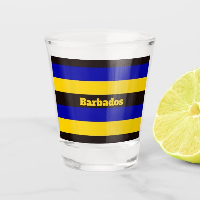 Farben der Barbados-Fahne Schießglas Schnapsglas (Vorderseite)