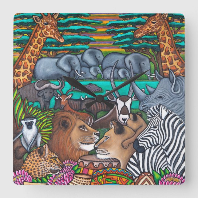 Farben der Wall-Uhr auf dem Afrikanischen Platz Quadratische Wanduhr (Vorderseite)