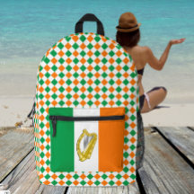 Farben des irischen Rucksacks, Harfe, irische Flag