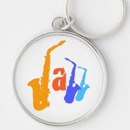 Farben des Jazz Sax Illustration Runder Schlüssela Schlüsselanhänger