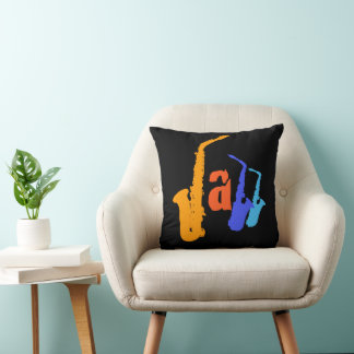 Farben des Jazz Sax Illustration Schwarzes Kissen