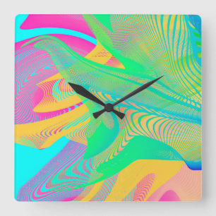 FARBEN FLUO - Fraktal Art - Quadratische Wanduhr