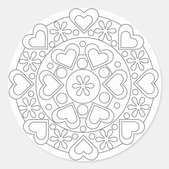 Färben in Herz und Blume Mandala Sticker (Vorderseite)