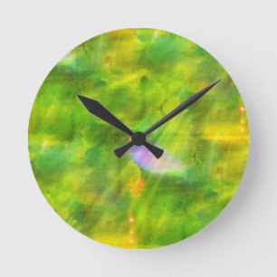 färben Sie das nahtlose Hintergrundgrün, gelb Runde Wanduhr