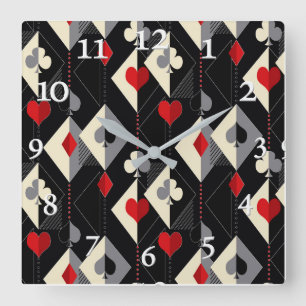 Farben von Spielkarten im Poker. Quadratische Wanduhr