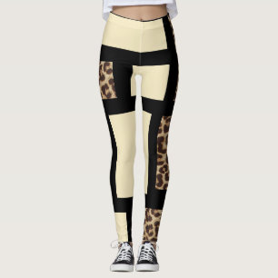 Farbenblock Cream Elfenbein Schwarz & Leopard Gepa Leggings
