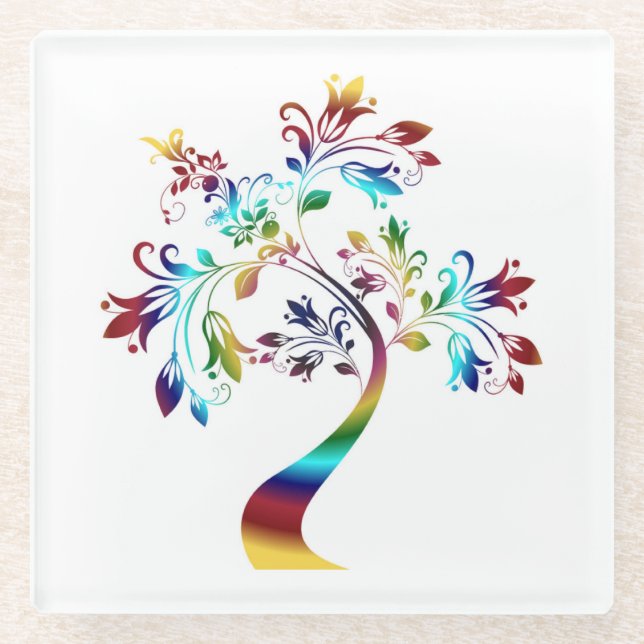 FARBENER BLUMENBAUM GLASUNTERSETZER (Vorderseite)