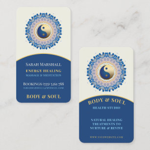Farbenergie-Heilung Blau Creme Gold Yin Yang Visitenkarte