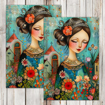 FARBENES BLUMENMÄDCHEN IM FRÜHJAHRE GARTENDEKOUPAG