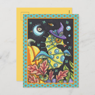FARBENES FANTASY SEEPFERD, WITCH IM HALLOWEEN MEER FEIERTAGSPOSTKARTE