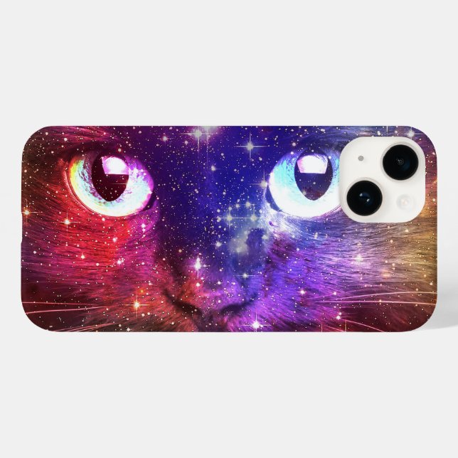 Farbenexplosion Galaxie Katze  Case-Mate iPhone Hülle (Rückseite (Horizontal))