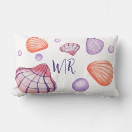 Farbenfarbene Muscheln mit Monogramm Lendenkissen
