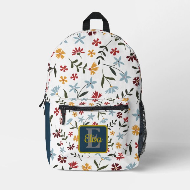 Farbenfarbenes Blumenmuster Personalisiert Bedruckter Rucksack (Vorderseite)